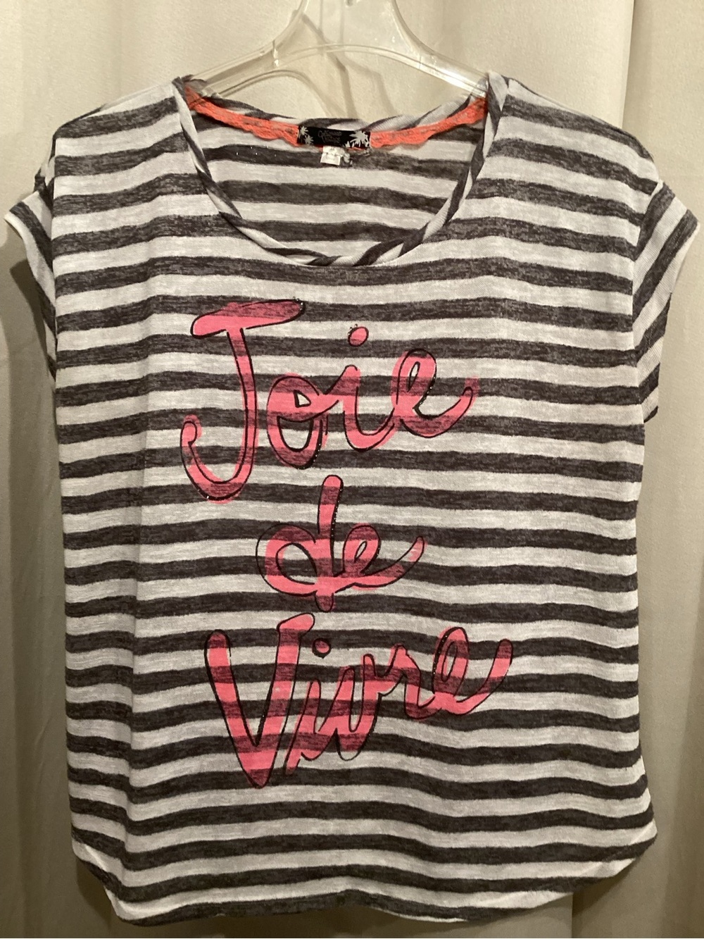 Joie de Vivre —  Striped Graphic Tee - Pink & Gray